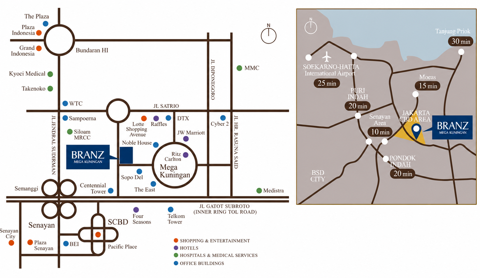Map showing BRANZ Mega Kuningan location in Jakarta